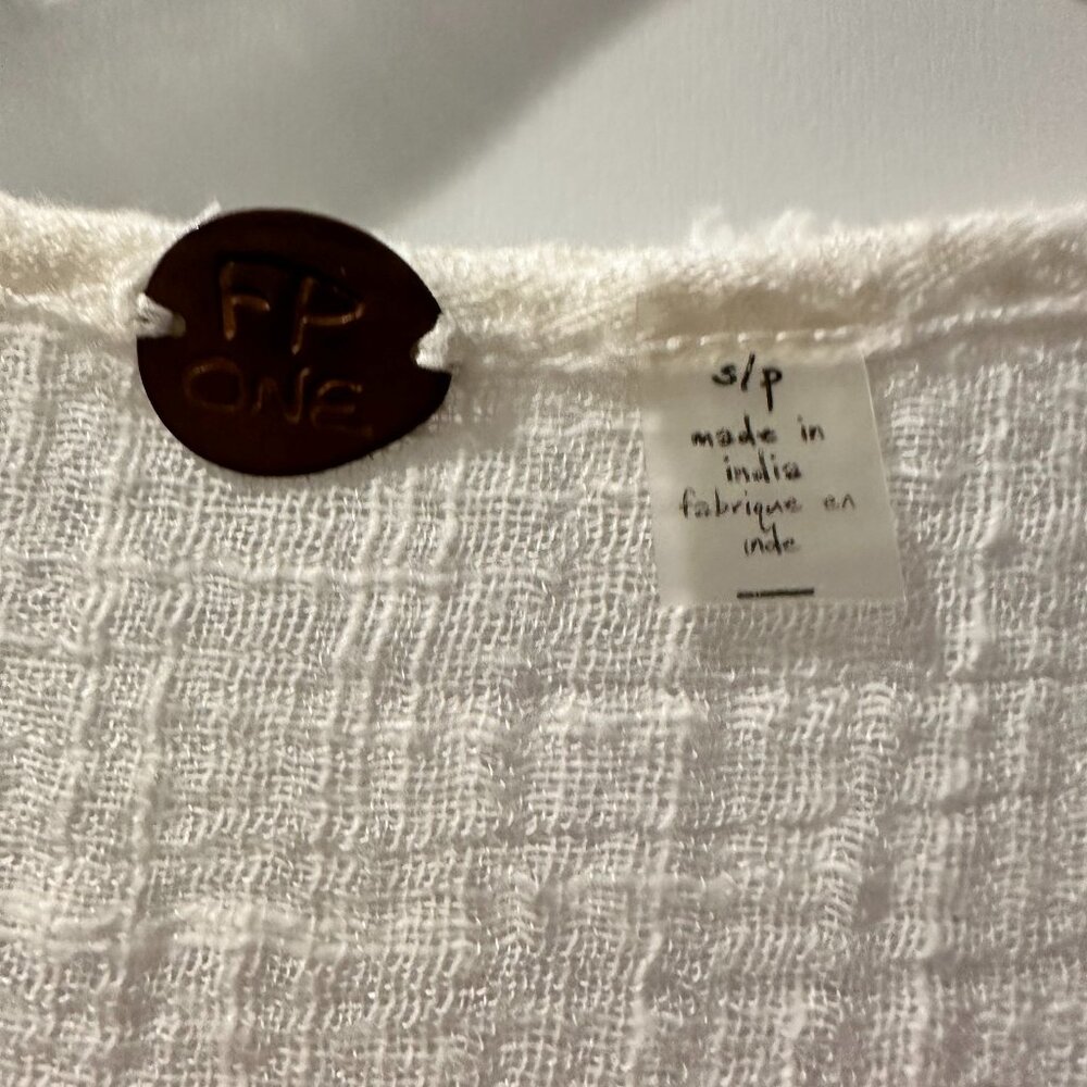 Free People - Short Sleeve White Gauze Shirt (Cropped)- Small